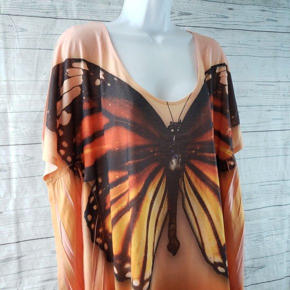 Unity Beach Womens Top Sz XL Orange Butterfly Scoop Neck - Picture 2 of 5